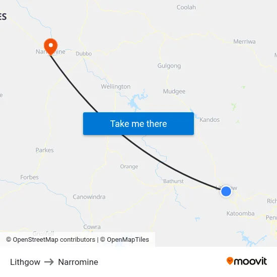 Lithgow to Narromine map