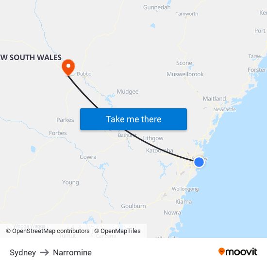 Sydney to Narromine map