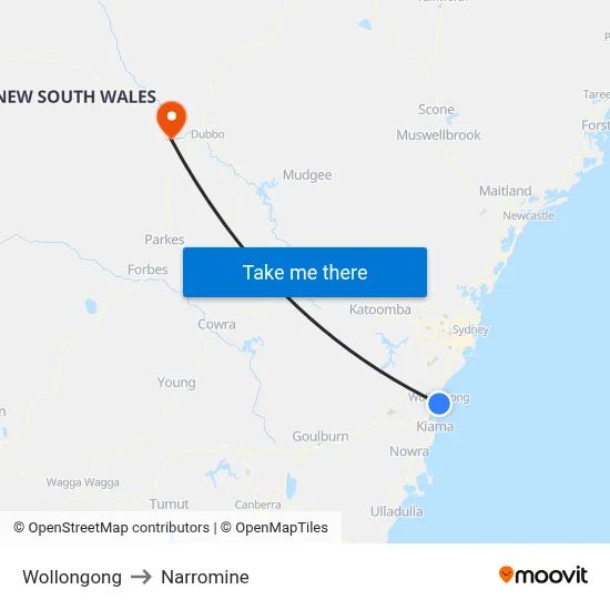 Wollongong to Narromine map