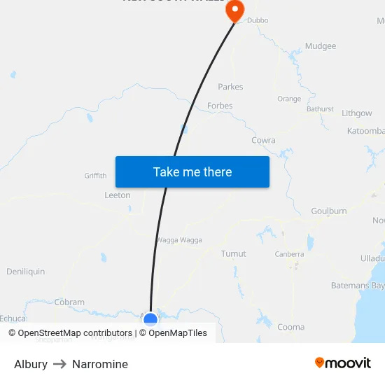 Albury to Narromine map