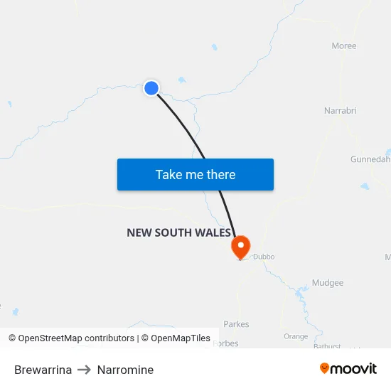 Brewarrina to Narromine map