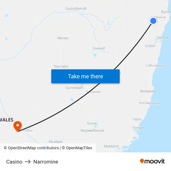 Casino to Narromine map