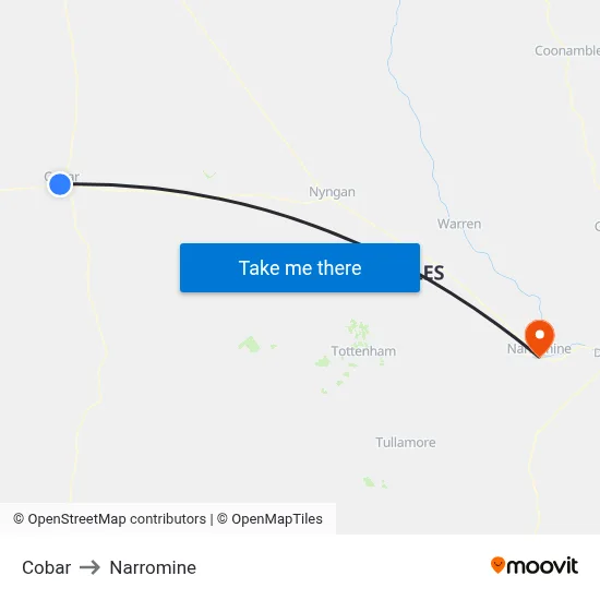 Cobar to Narromine map