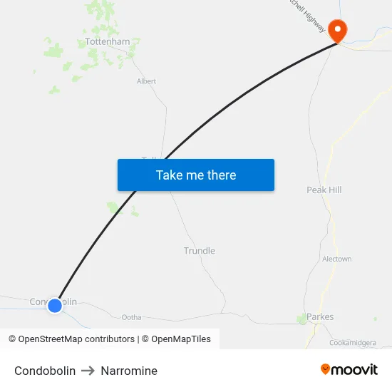 Condobolin to Narromine map