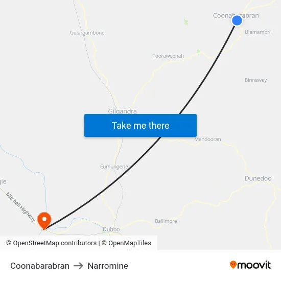 Coonabarabran to Narromine map