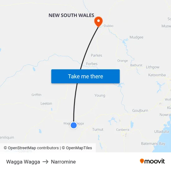 Wagga Wagga to Narromine map