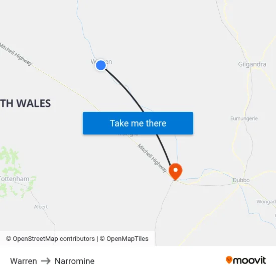 Warren to Narromine map