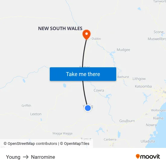 Young to Narromine map