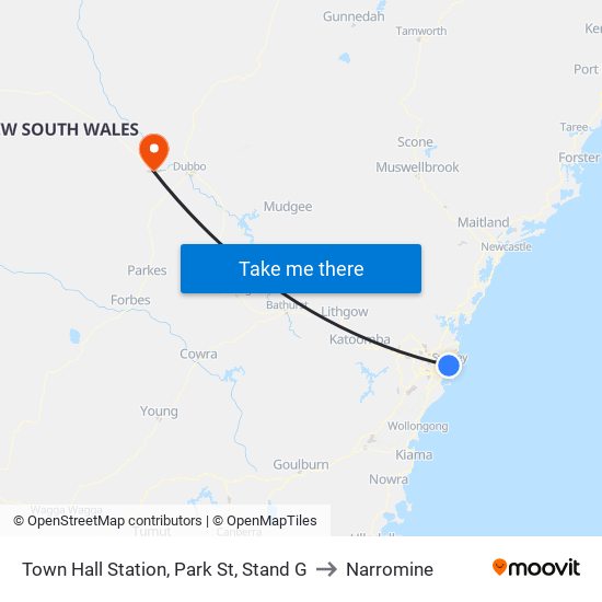 Town Hall Station, Park St, Stand G to Narromine map