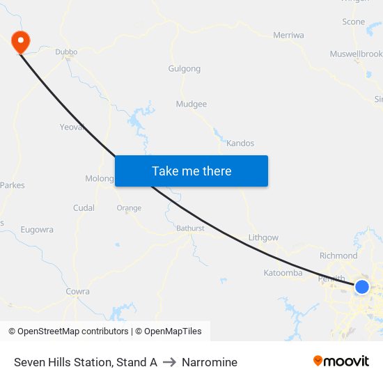 Seven Hills Station, Stand A to Narromine map