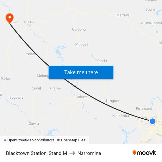 Blacktown Station, Stand M to Narromine map