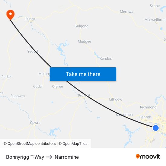 Bonnyrigg T-Way to Narromine map