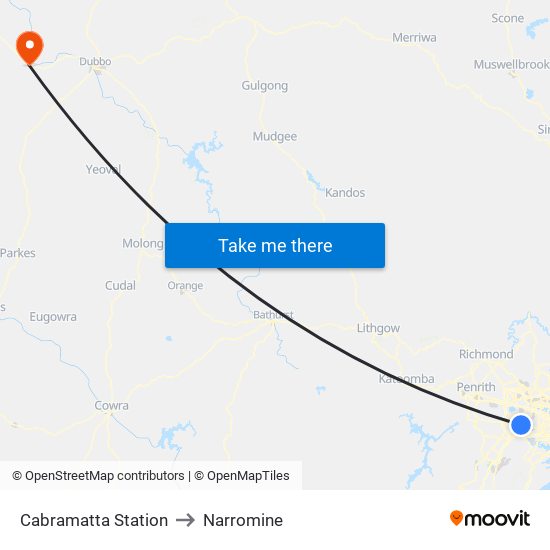 Cabramatta Station to Narromine map