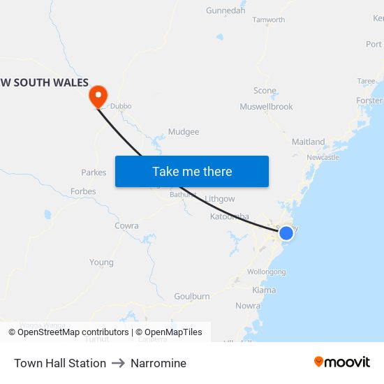 Town Hall Station to Narromine map