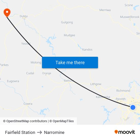 Fairfield Station to Narromine map