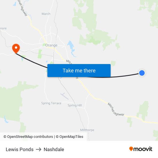 Lewis Ponds to Nashdale map