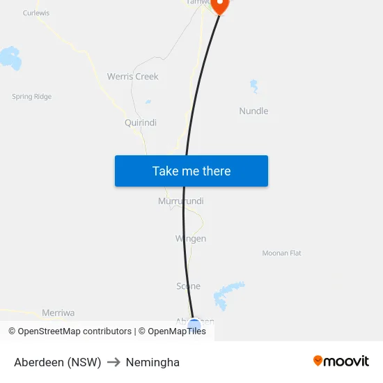 Aberdeen (NSW) to Nemingha map