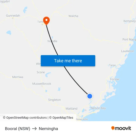 Booral (NSW) to Nemingha map