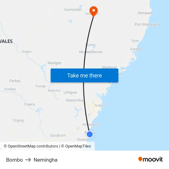 Bombo to Nemingha map