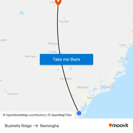 Bushells Ridge to Nemingha map