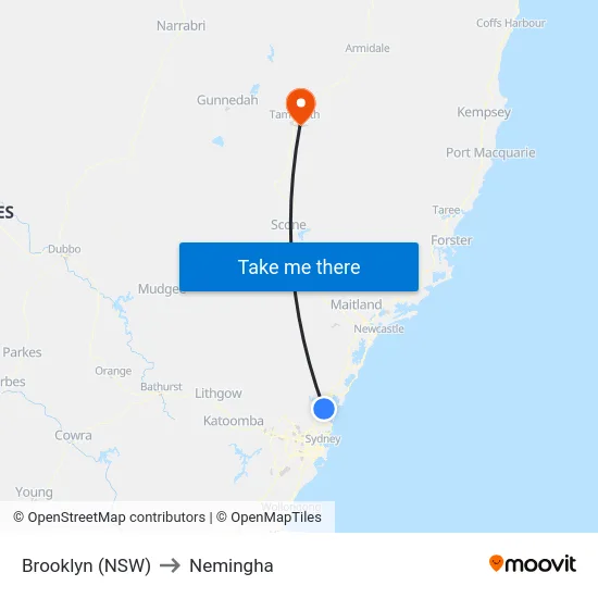 Brooklyn (NSW) to Nemingha map