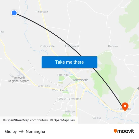 Gidley to Nemingha map