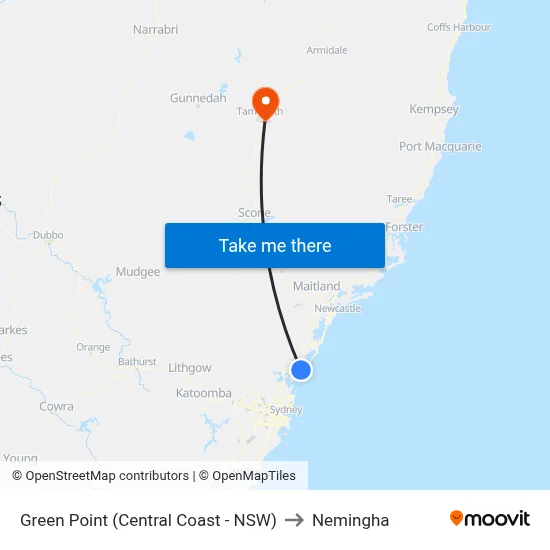 Green Point (Central Coast - NSW) to Nemingha map