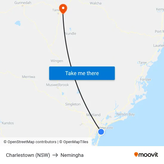 Charlestown (NSW) to Nemingha map