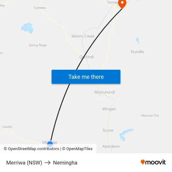 Merriwa (NSW) to Nemingha map