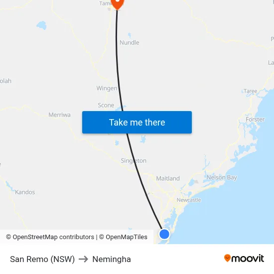 San Remo (NSW) to Nemingha map
