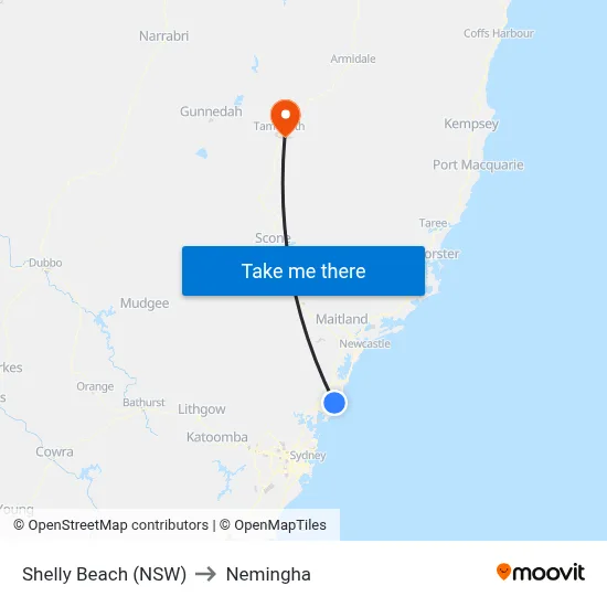 Shelly Beach (NSW) to Nemingha map