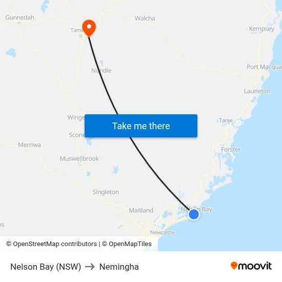 Nelson Bay (NSW) to Nemingha map
