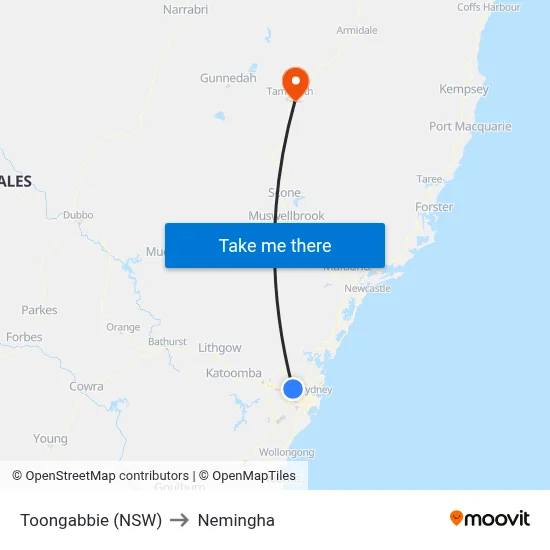 Toongabbie (NSW) to Nemingha map