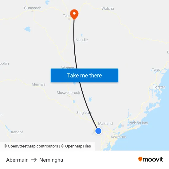Abermain to Nemingha map