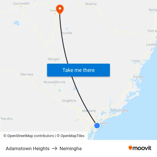 Adamstown Heights to Nemingha map