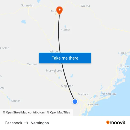 Cessnock to Nemingha map
