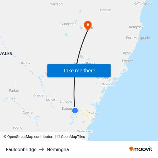 Faulconbridge to Nemingha map