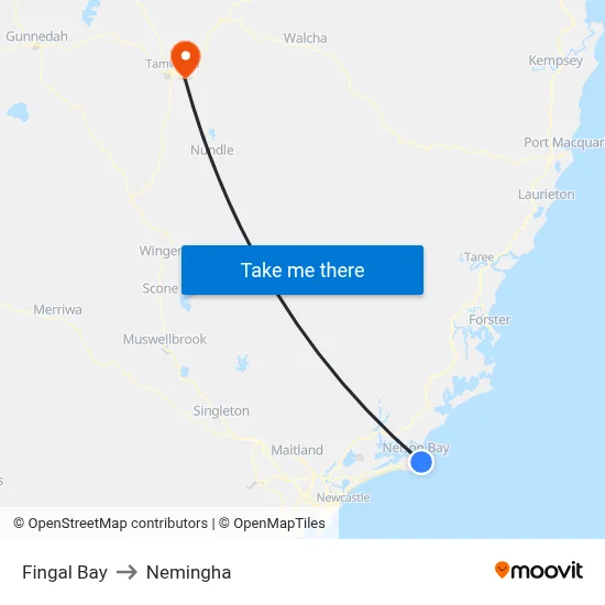 Fingal Bay to Nemingha map