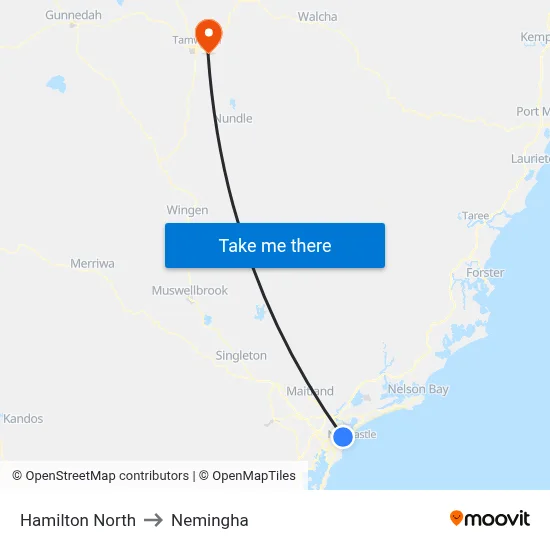 Hamilton North to Nemingha map