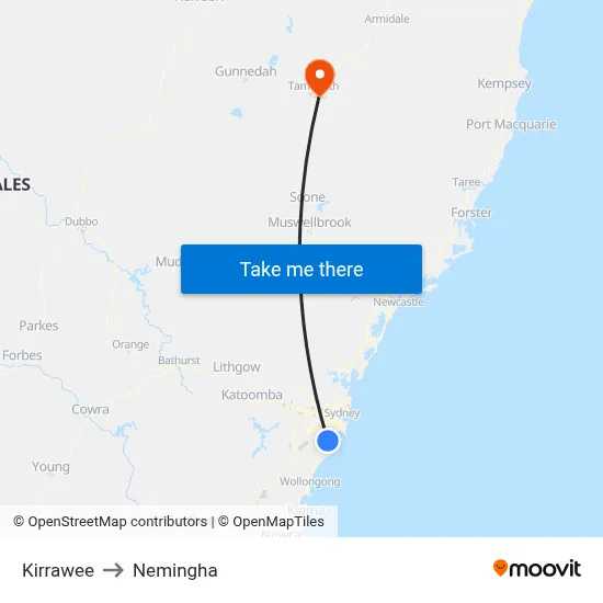 Kirrawee to Nemingha map