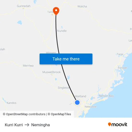 Kurri Kurri to Nemingha map