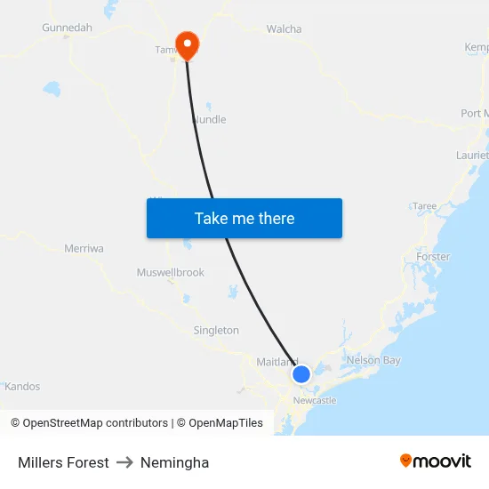Millers Forest to Nemingha map