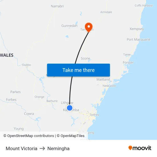 Mount Victoria to Nemingha map