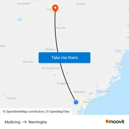 Mulbring to Nemingha map