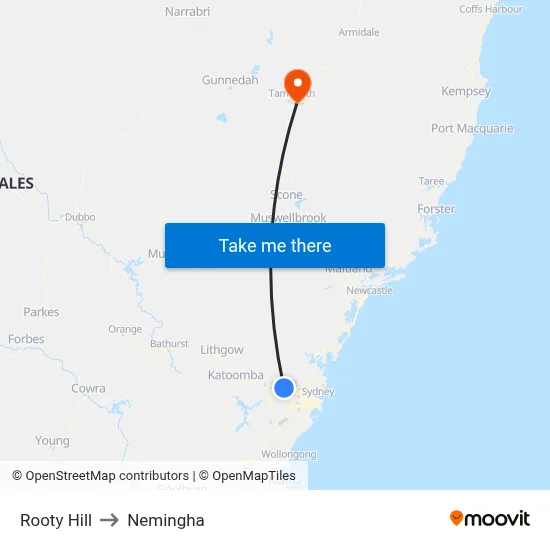 Rooty Hill to Nemingha map