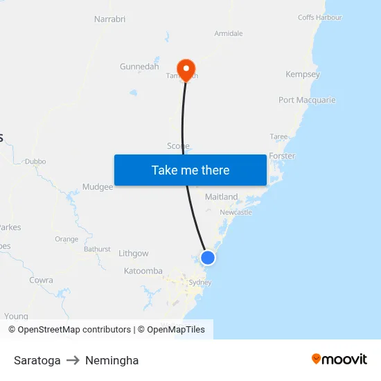 Saratoga to Nemingha map