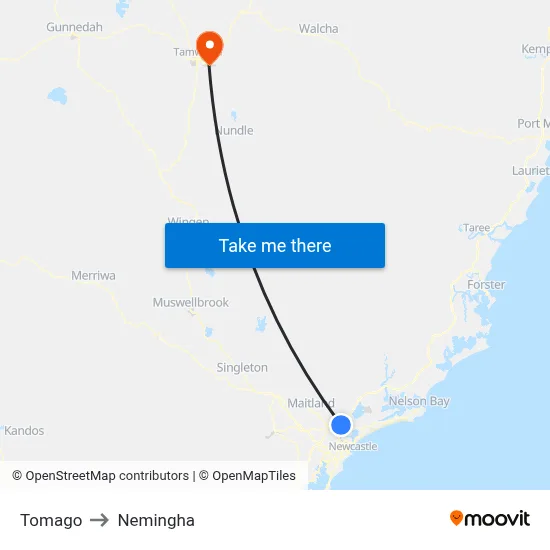 Tomago to Nemingha map