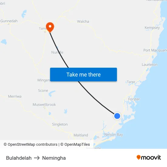 Bulahdelah to Nemingha map