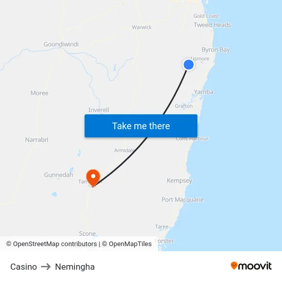 Casino to Nemingha map