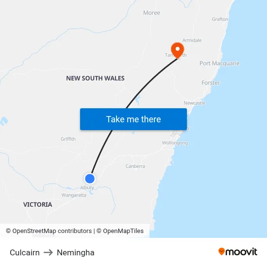 Culcairn to Nemingha map